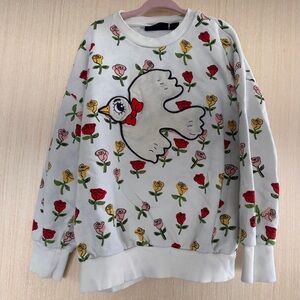 Mini Rodini White Sweatshirt with Bird and Floral Print